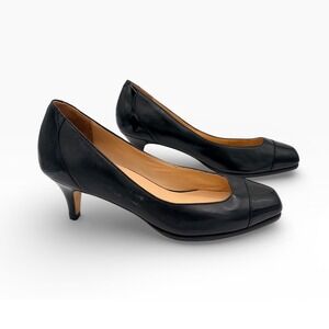 Cole Haan Slip On Women's 6.5 Classic Black Patent Leather Block Heel Almond Toe